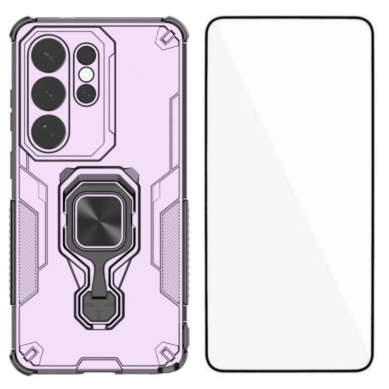 WANLONFENG För Samsung Galaxy S26 Ultra mobilskal PC TPU Bakstycke Stativ med Härdat Glas