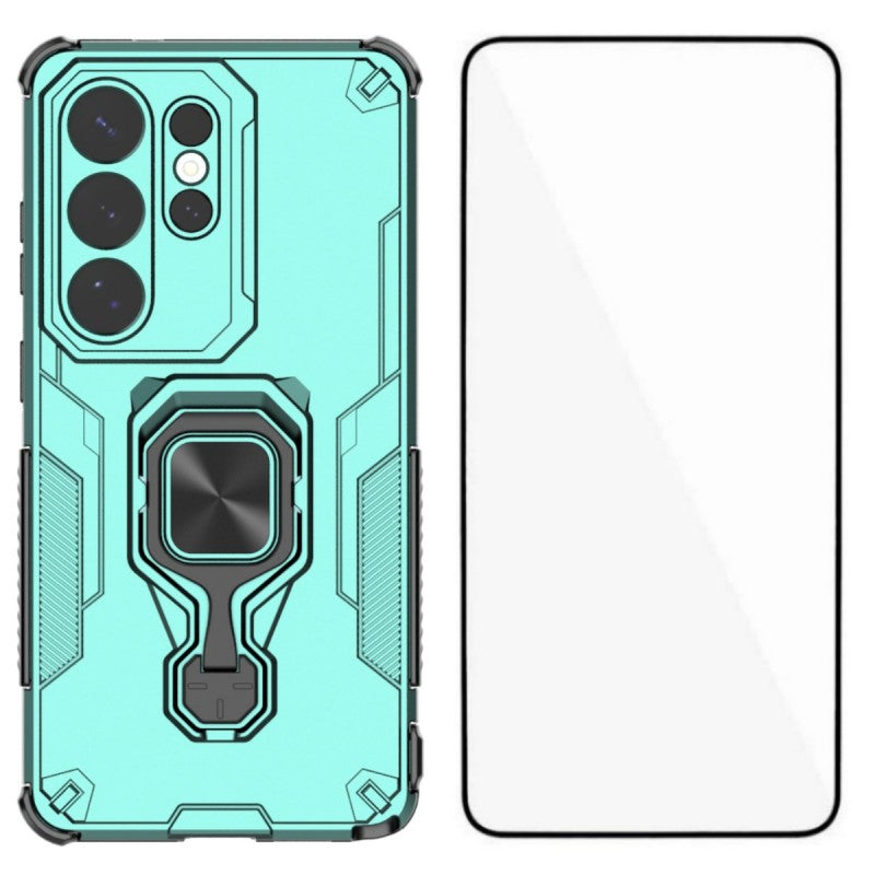 WANLONFENG För Samsung Galaxy S26 Ultra mobilskal PC TPU Bakstycke Stativ med Härdat Glas