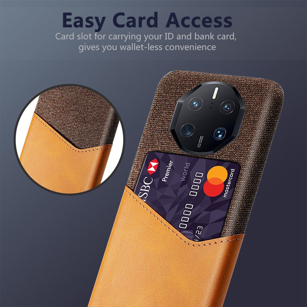 For Huawei Mate 50 RS Porsche Design 4G Anti-fall Cellphone Case Cloth Texture Phone Case Card Holder PU Leather Coated PC Cover