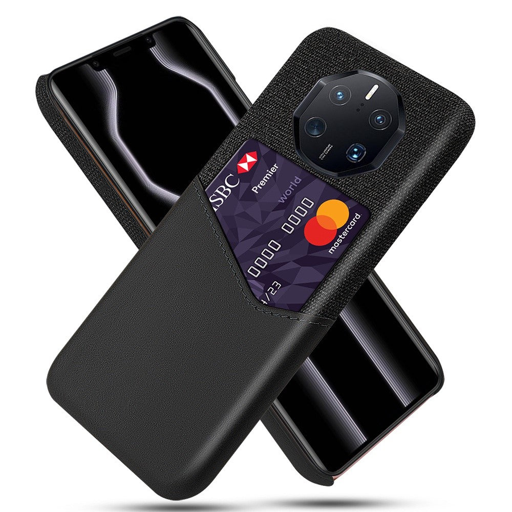 For Huawei Mate 50 RS Porsche Design 4G Anti-fall Cellphone Case Cloth Texture Phone Case Card Holder PU Leather Coated PC Cover