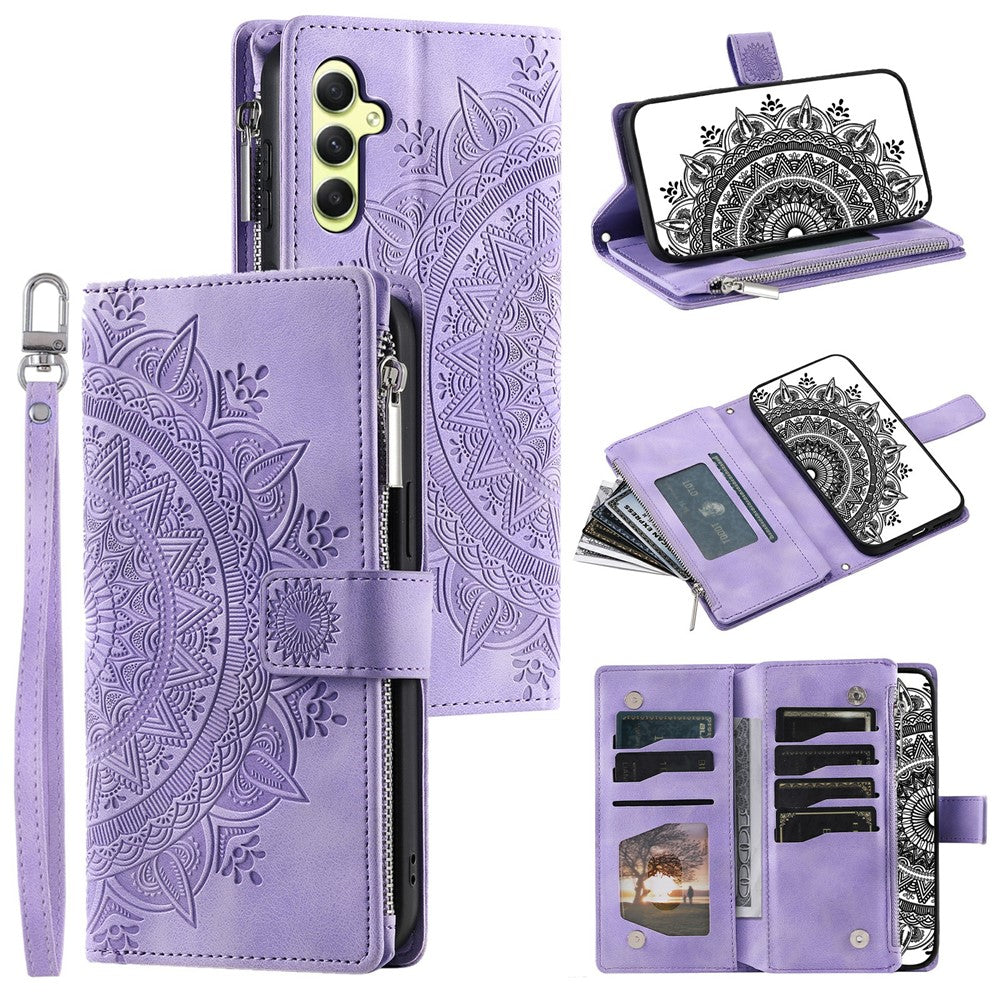 For Samsung Galaxy S26 Wallet Case Mandala Flower Pattern PU Leather Phone Cover with Wrist Strap