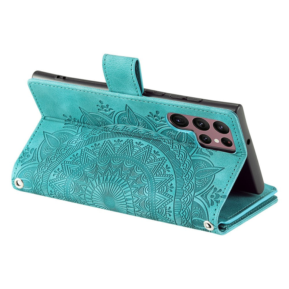 Plånboksfodral för Samsung Galaxy S26 Ultra med mandala-mönster och PU-läder med handledsrem