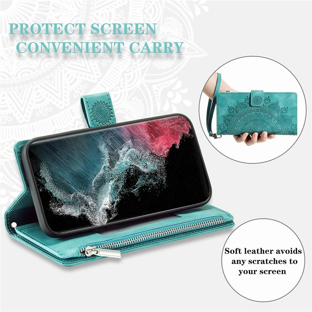 For Samsung Galaxy S26 Ultra Wallet Case Mandala Flower Pattern PU Leather Phone Cover with Wrist Strap