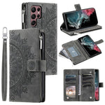 For Samsung Galaxy S26 Ultra Wallet Case Mandala Flower Pattern PU Leather Phone Cover with Wrist Strap