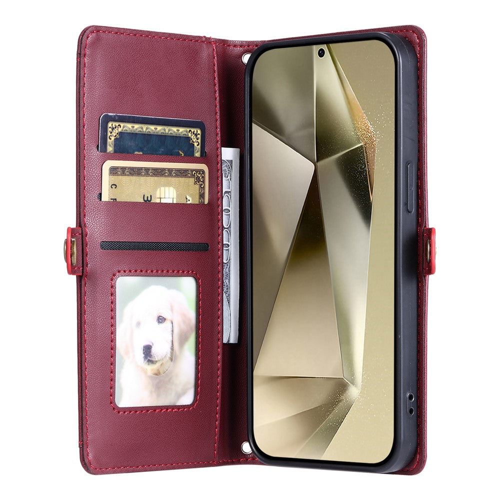 Läderfodral för Samsung Galaxy S26 med handledsrem och plånboksfodral