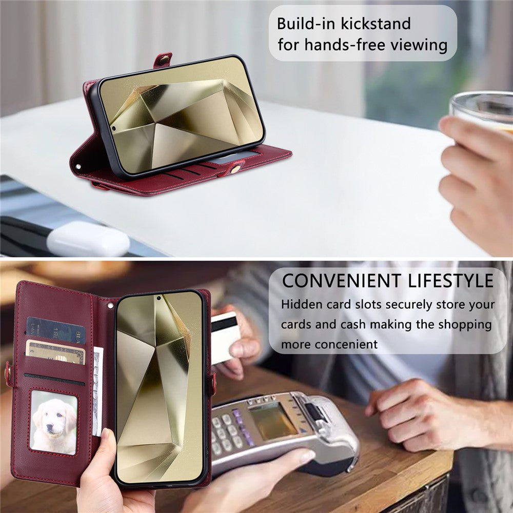Läderfodral för Samsung Galaxy S26 med handledsrem och plånboksfodral