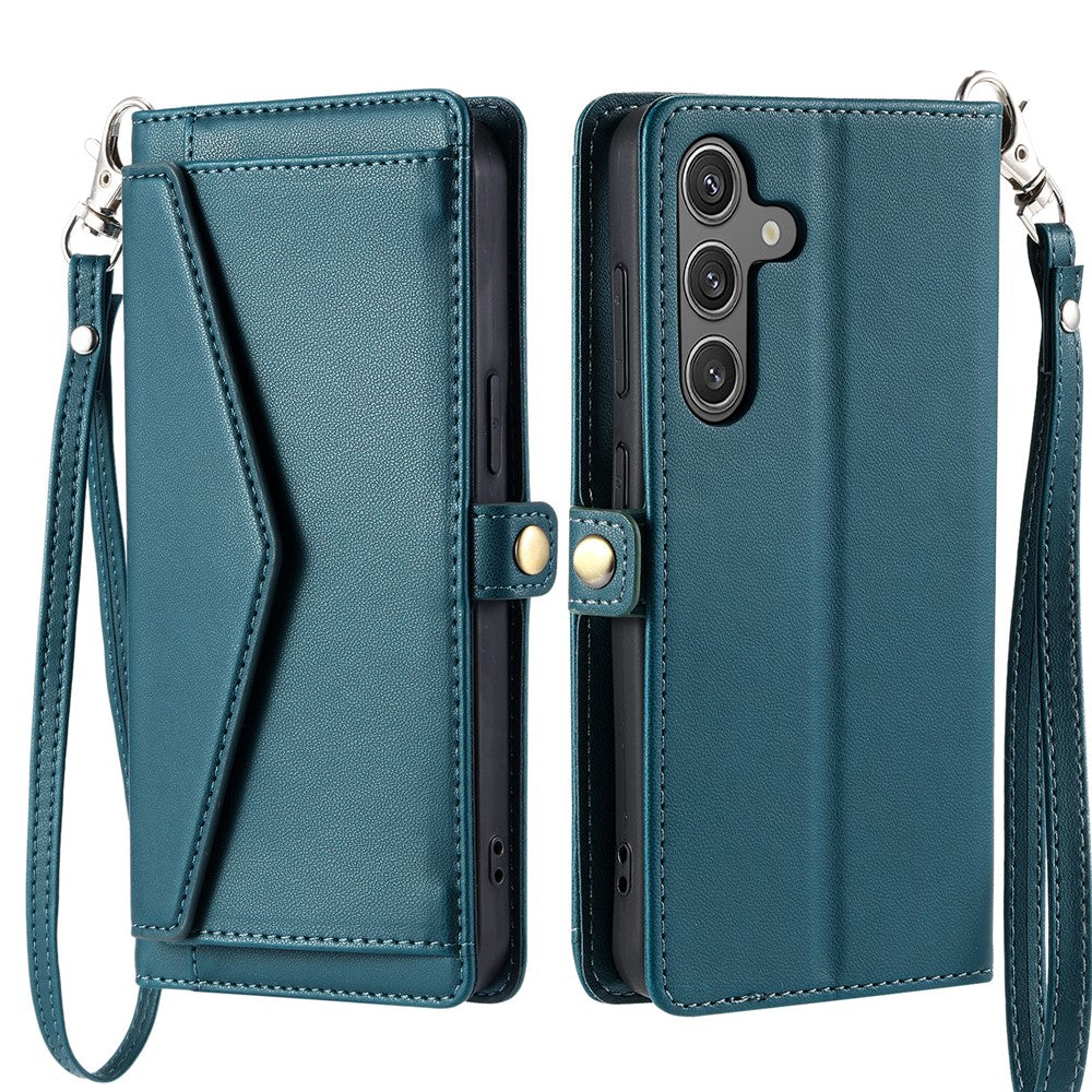 Läderfodral för Samsung Galaxy S26 med handledsrem och plånboksfodral