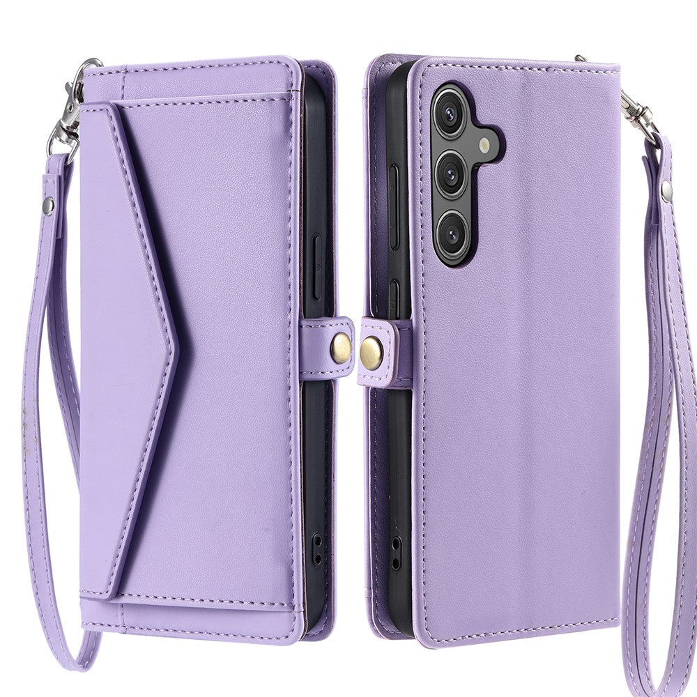 Läderfodral för Samsung Galaxy S26 med handledsrem och plånboksfodral