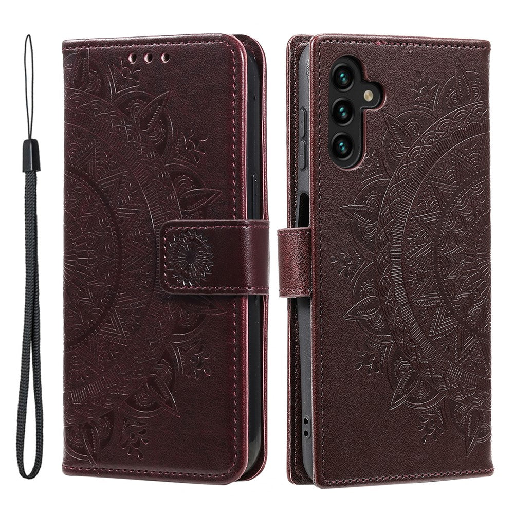 Samsung Galaxy S26 stativfodral med tryckt totem i PU-läder och plånboksfodral med handledsrem