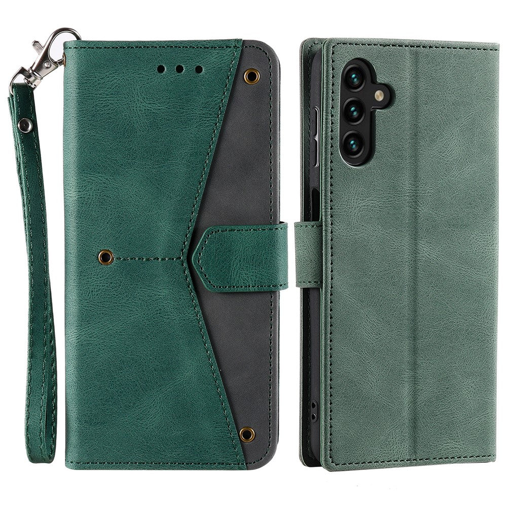 For Samsung Galaxy S26 Leather Case Splicing Stitching Wallet Phone Cover with Wrist Strap