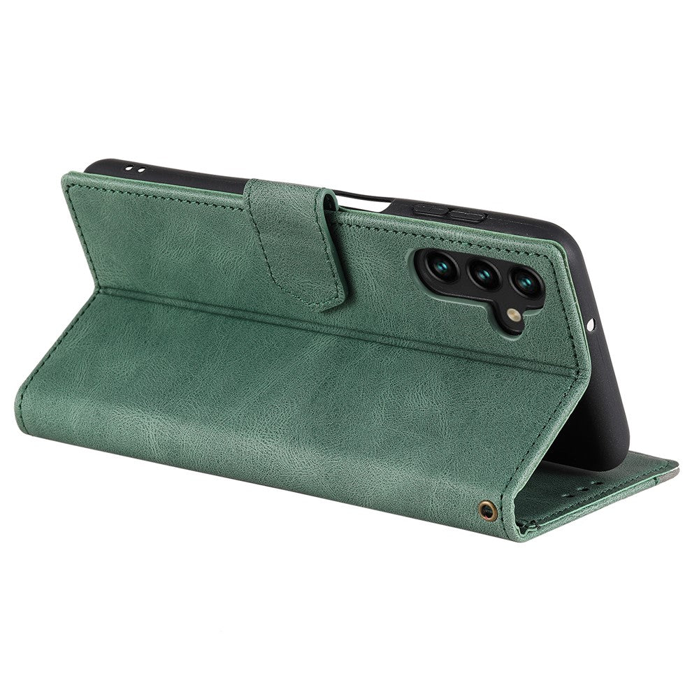 For Samsung Galaxy S26 Leather Case Splicing Stitching Wallet Phone Cover with Wrist Strap