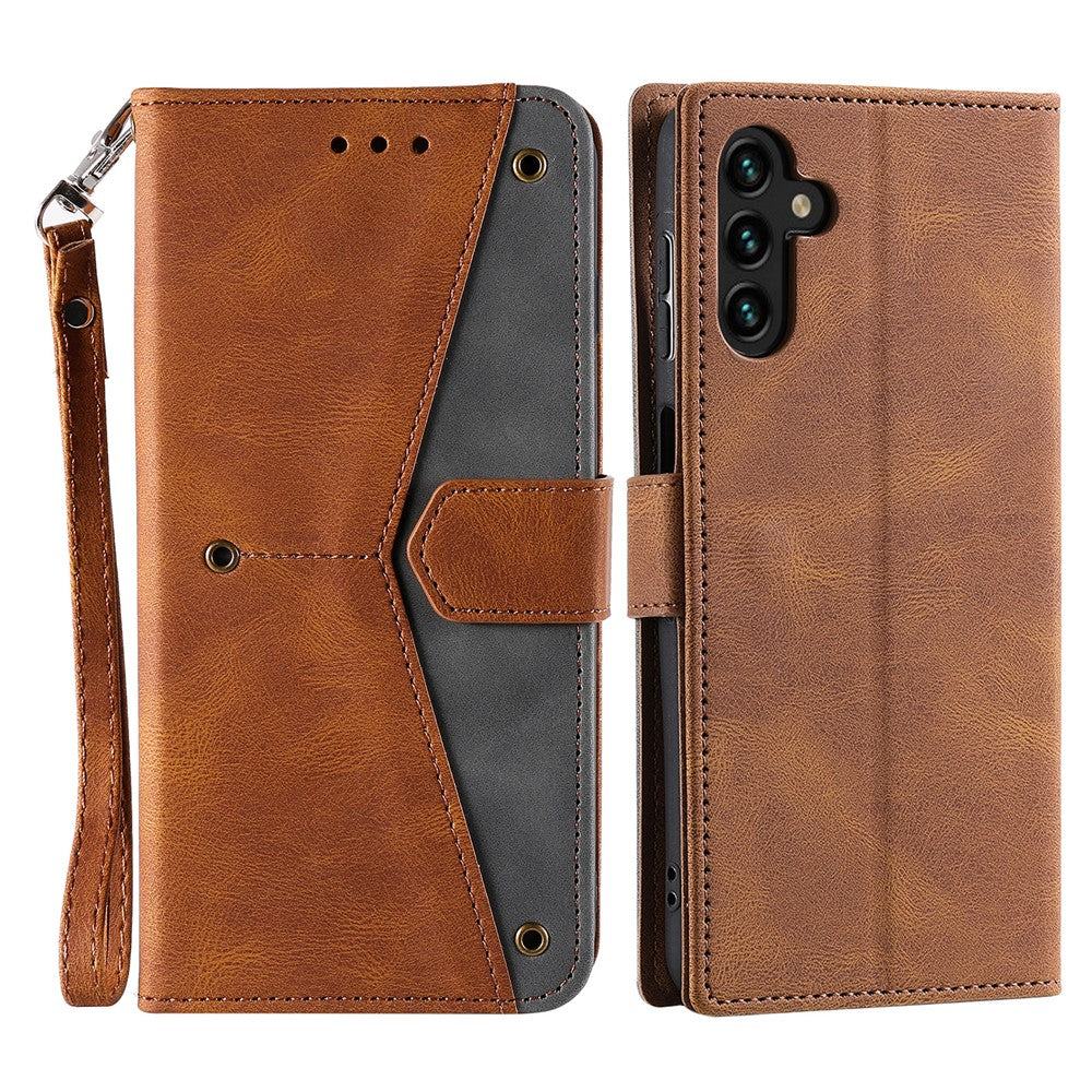 For Samsung Galaxy S26 Leather Case Splicing Stitching Wallet Phone Cover with Wrist Strap