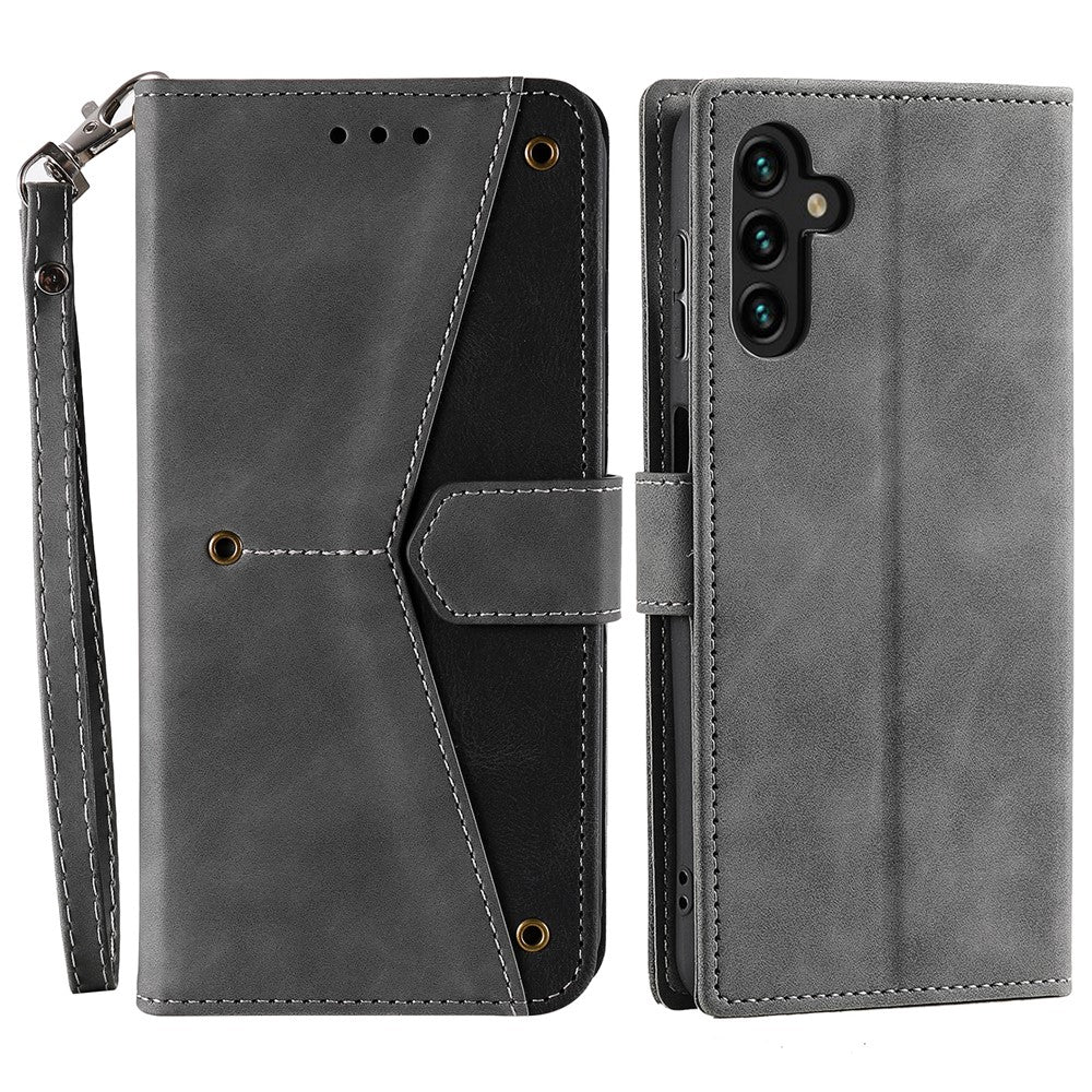For Samsung Galaxy S26 Leather Case Splicing Stitching Wallet Phone Cover with Wrist Strap