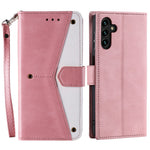 For Samsung Galaxy S26 Leather Case Splicing Stitching Wallet Phone Cover with Wrist Strap