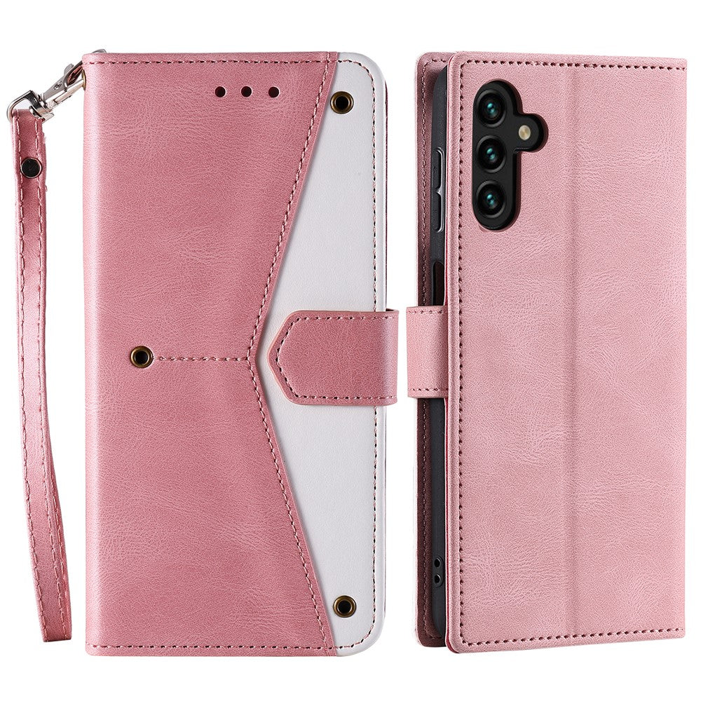 For Samsung Galaxy S26 Leather Case Splicing Stitching Wallet Phone Cover with Wrist Strap