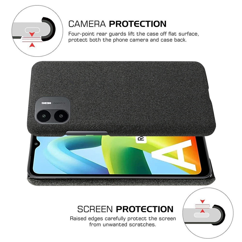 Shockproof Case for Xiaomi Redmi A1 4G / A2 4G Cloth Texture Anti-Drop Phone Case Solid Color Hard PC Protective Cover