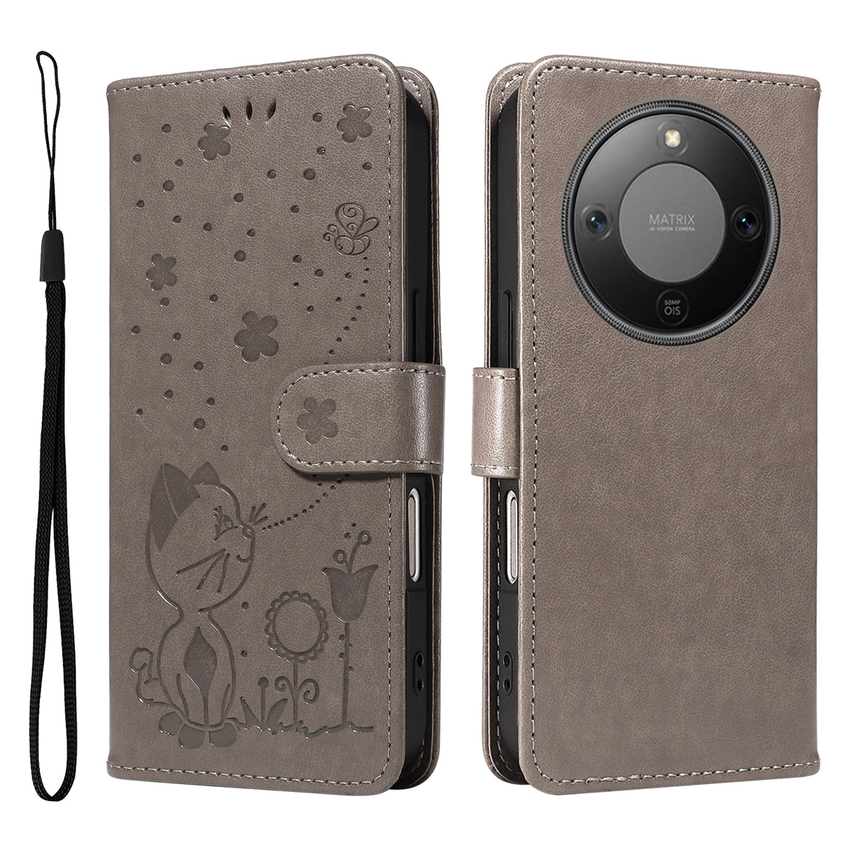For Honor Magic8 Lite 5G / X9d 5G / X70 5G Leather Wallet Case Cat Bee Pattern Phone Cover Stand