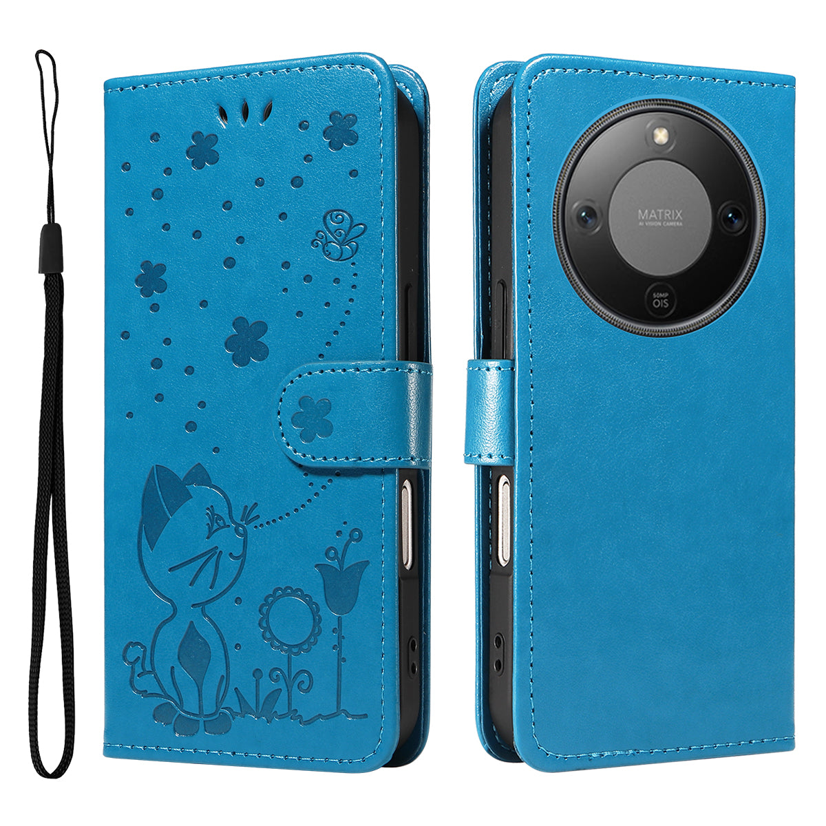 For Honor Magic8 Lite 5G / X9d 5G / X70 5G Leather Wallet Case Cat Bee Pattern Phone Cover Stand
