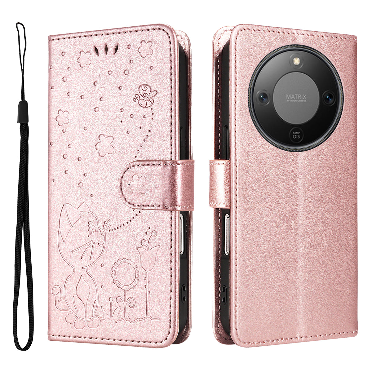 For Honor Magic8 Lite 5G / X9d 5G / X70 5G Leather Wallet Case Cat Bee Pattern Phone Cover Stand