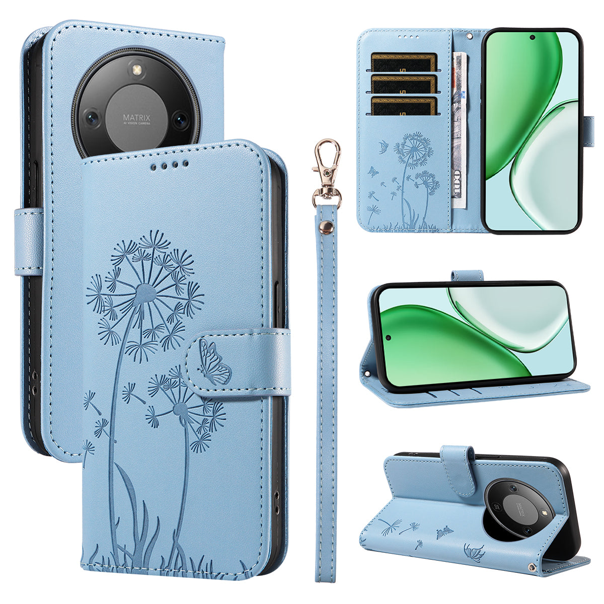 For Honor Magic8 Lite 5G / X9d 5G / X70 5G Leather Wallet Case with Strap Dandelion Imprint Phone Stand Cover