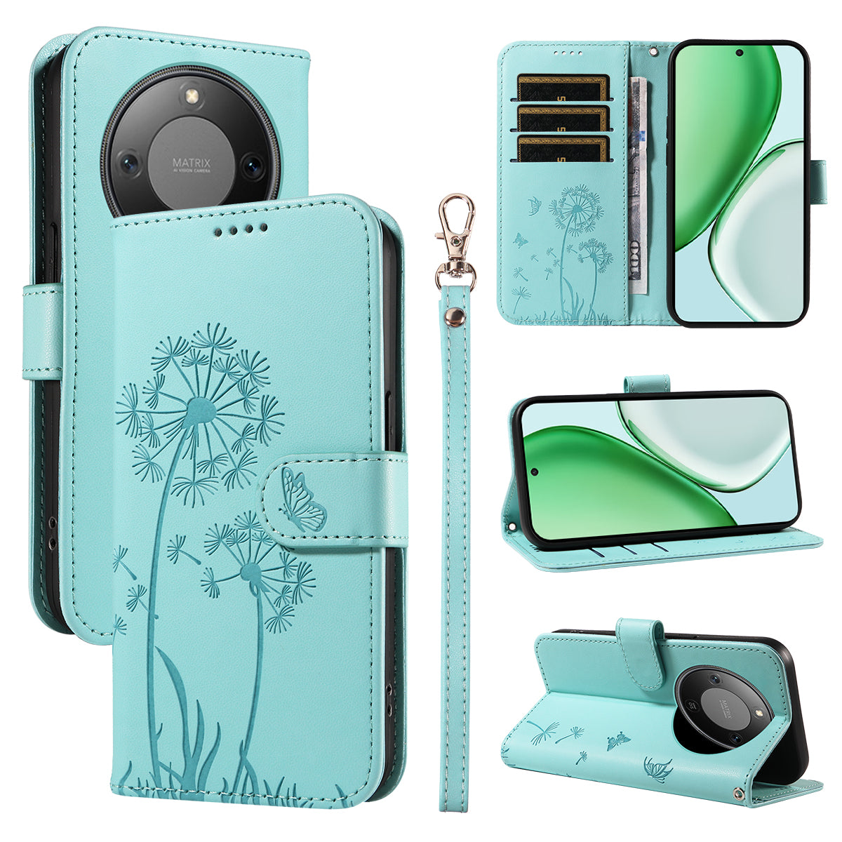 For Honor Magic8 Lite 5G / X9d 5G / X70 5G Leather Wallet Case with Strap Dandelion Imprint Phone Stand Cover
