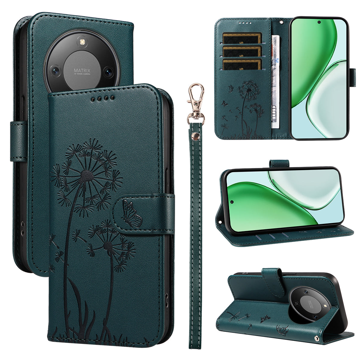 For Honor Magic8 Lite 5G / X9d 5G / X70 5G Leather Wallet Case with Strap Dandelion Imprint Phone Stand Cover