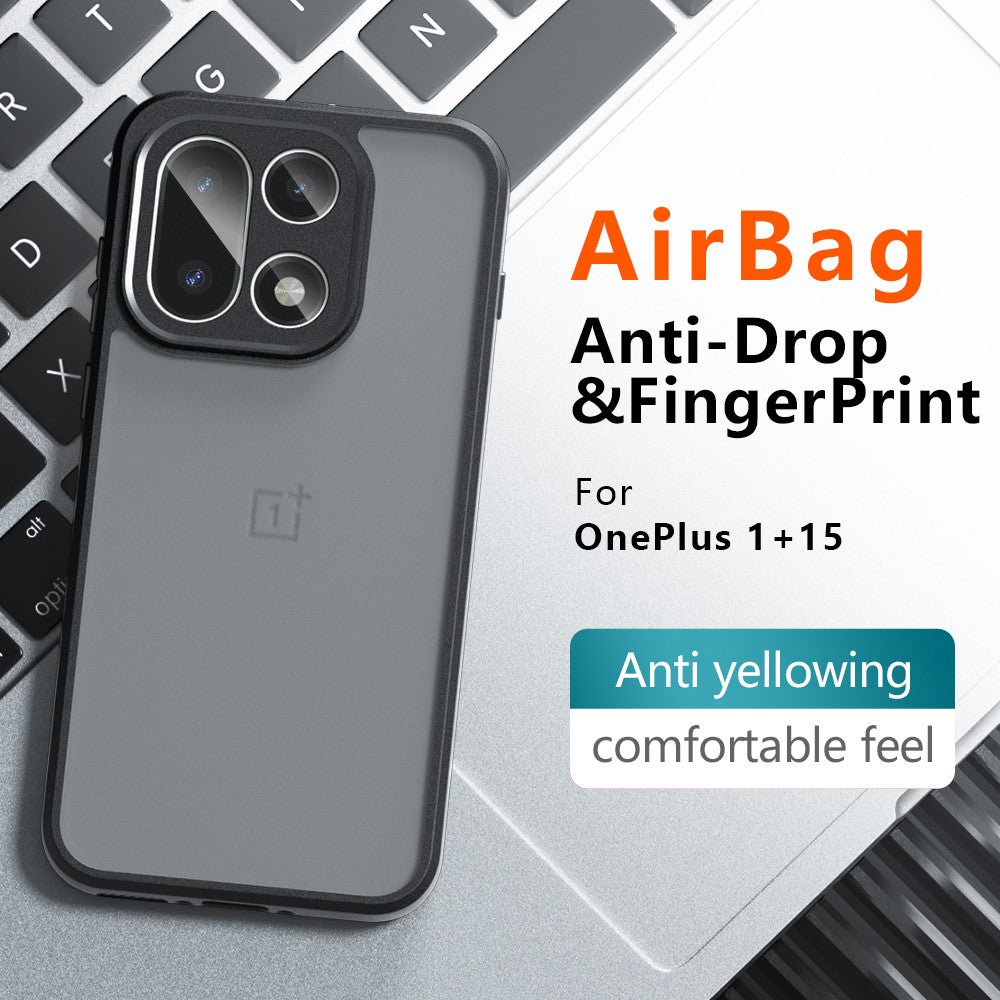 OnePlus 15 5G-skal Skin-Touch TPU + PC Matt mobilbaksida, transparent svart