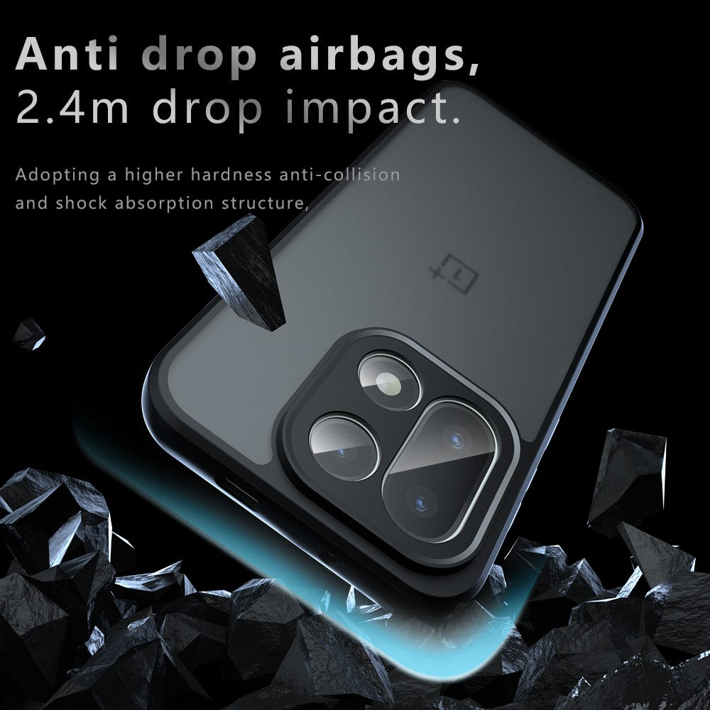 OnePlus 15 5G-skal Skin-Touch TPU + PC Matt mobilbaksida, transparent svart