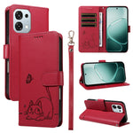 For Oppo A6 Pro 4G / Oppo F31 5G / Oppo A6 Pro 5G Case Cat Pattern Imprint Leather Phone Cover with Wrist Strap