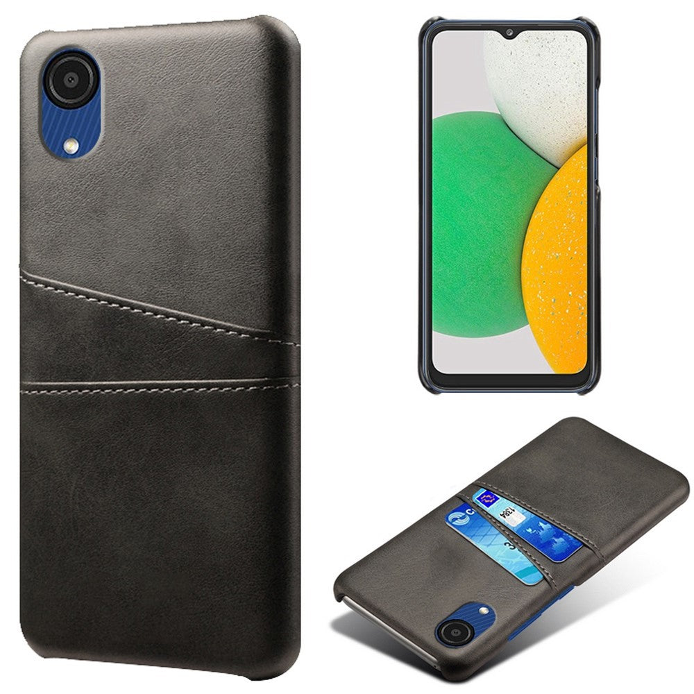 For Samsung Galaxy A23e Scratch Resistance Dual Card Slots Holder Protective Phone Case PU Leather Coated Hard PC Phone Shell
