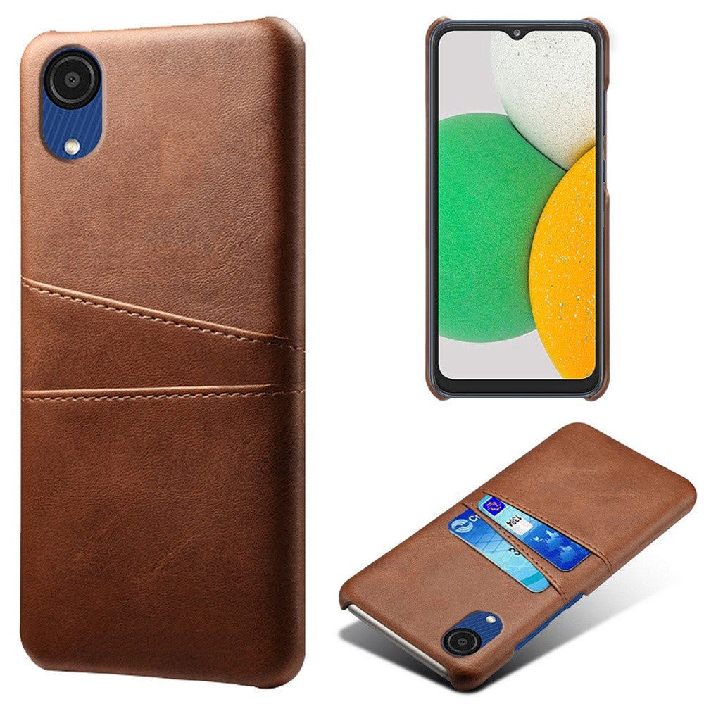 For Samsung Galaxy A23e Scratch Resistance Dual Card Slots Holder Protective Phone Case PU Leather Coated Hard PC Phone Shell