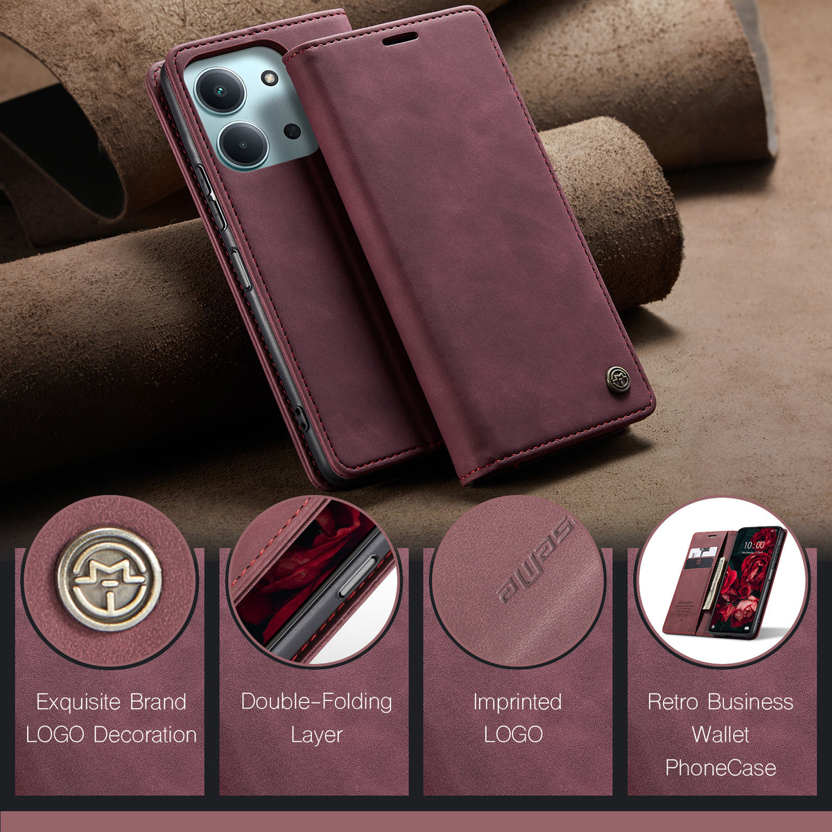 CASEME För Xiaomi Redmi 15C 5G (EU) (173mm) / Xiaomi Redmi 15C 4G (EU) (173mm) Plånboksfodral 013-serien PU-lädermobilfodral i stativ
