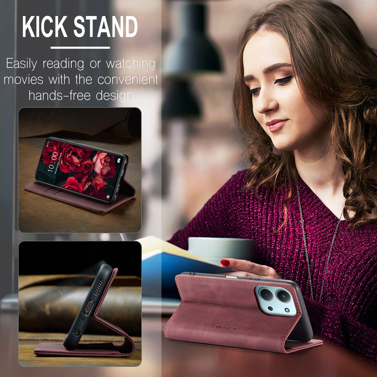 CASEME För Xiaomi Redmi 15C 5G (EU) (173mm) / Xiaomi Redmi 15C 4G (EU) (173mm) Plånboksfodral 013-serien PU-lädermobilfodral i stativ