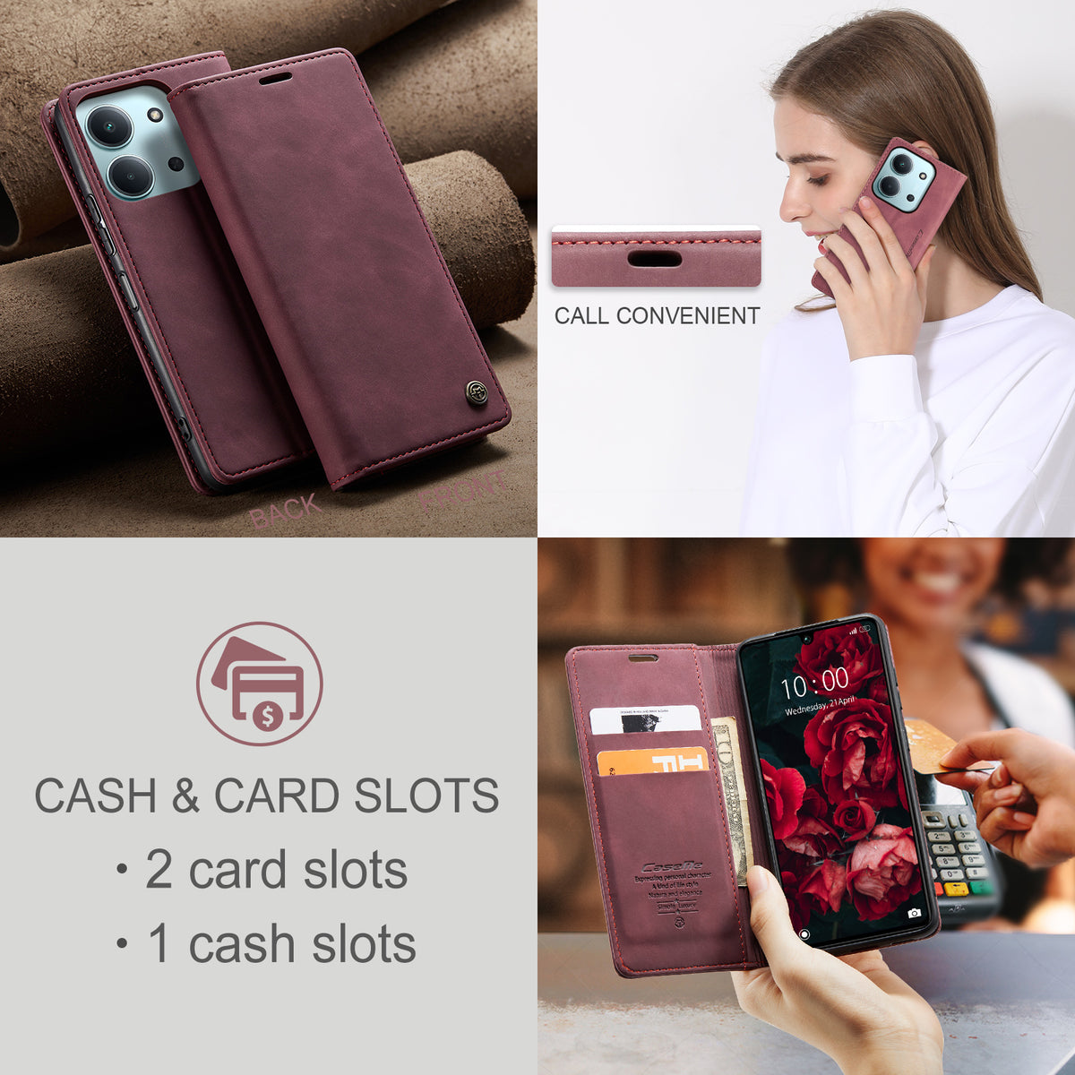 CASEME För Xiaomi Redmi 15C 5G (EU) (173mm) / Xiaomi Redmi 15C 4G (EU) (173mm) Plånboksfodral 013-serien PU-lädermobilfodral i stativ
