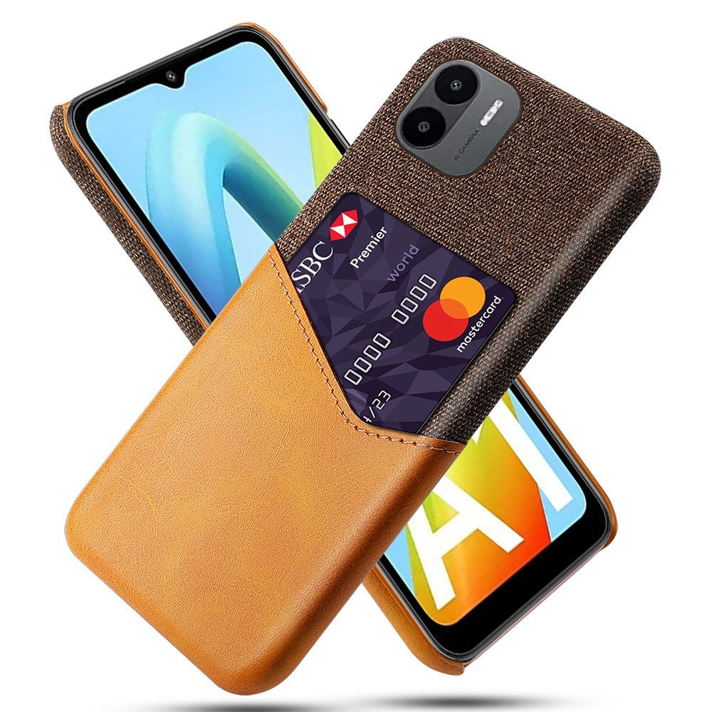 Cellphone Case for Xiaomi Redmi A1 4G / A2 4G Scratch Resistant Cloth Texture Phone Case Card Holder PU Leather Coated PC Cover