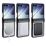 For Samsung Galaxy Z Flip7 5G Magnetic Case Electroplating CD Vein PC Phone Cover with Tempered Glass Screen Film