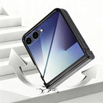 For Samsung Galaxy Z Flip7 5G Magnetic Case Electroplating CD Vein PC Phone Cover with Tempered Glass Screen Film