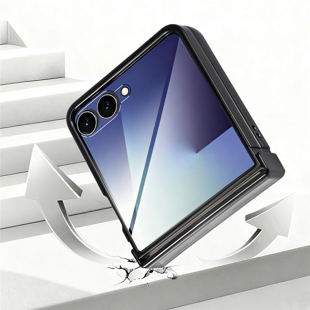 For Samsung Galaxy Z Flip7 5G Magnetic Case Electroplating CD Vein PC Phone Cover with Tempered Glass Screen Film