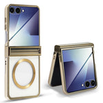 For Samsung Galaxy Z Flip7 5G Magnetic Case Electroplating CD Vein PC Phone Cover with Tempered Glass Screen Film