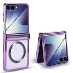 For Samsung Galaxy Z Flip7 5G Magnetic Case Electroplating CD Vein PC Phone Cover with Tempered Glass Screen Film