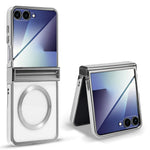 For Samsung Galaxy Z Flip7 5G Magnetic Case Electroplating CD Vein PC Phone Cover with Tempered Glass Screen Film