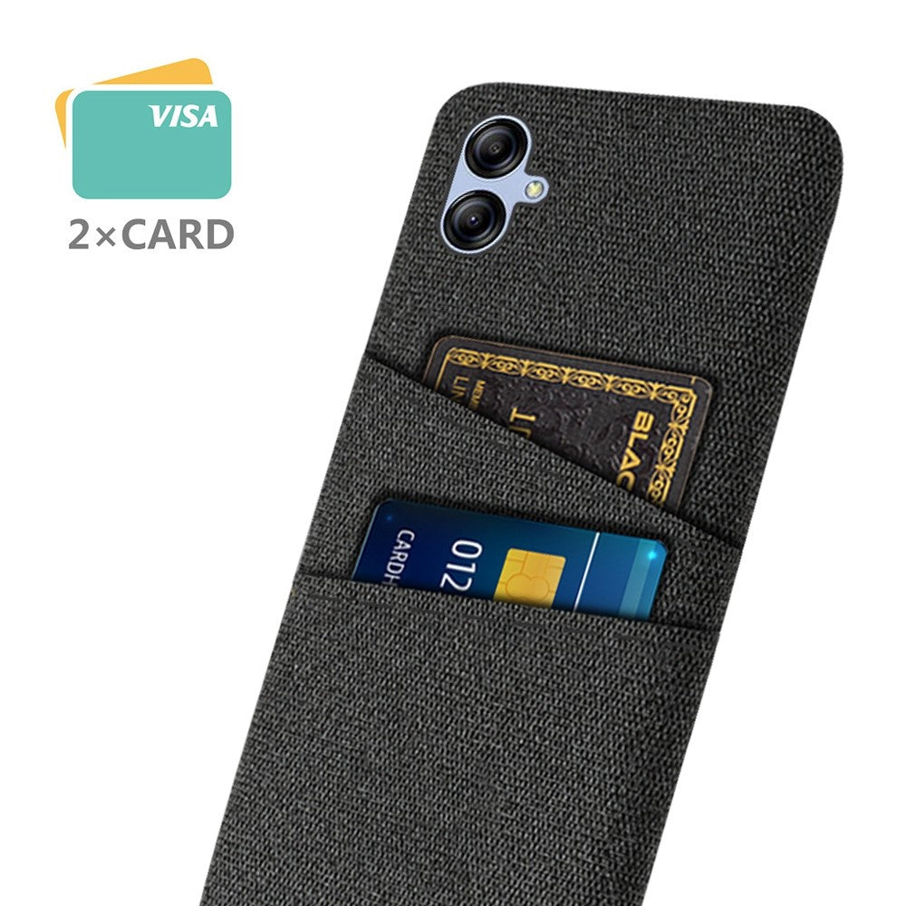 For Samsung Galaxy A04 4G (164.4 x 76.3 x 9.1 mm) Cloth Texture Phone Case Dual Card Slots Bump Proof PC Protective Back Cover