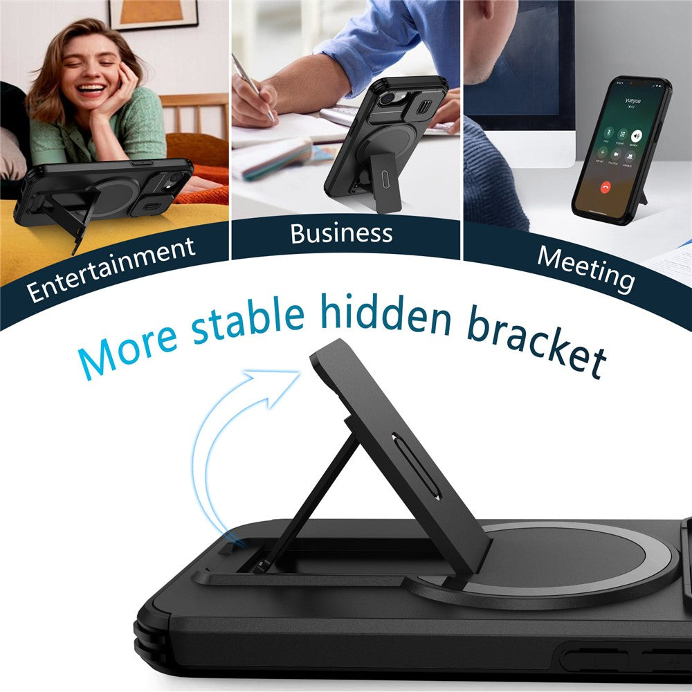 For iPhone 17th / 16th Case Kickstand Camera Slider PC + TPU Phone Cover Compatible with MagSafe
