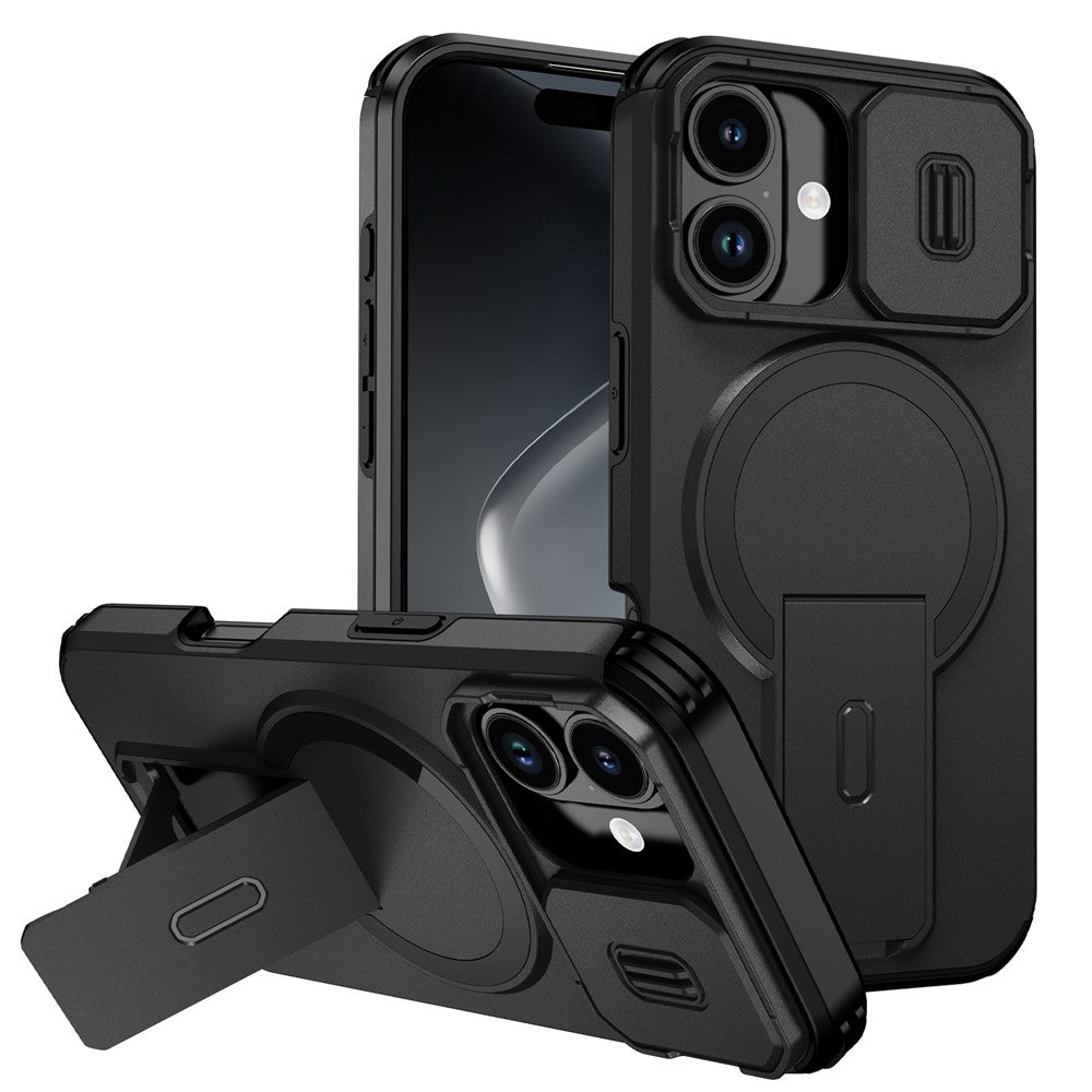 Til iPhone 18 / 17 cover med støttefod og kamera skyder PC + TPU telefoncover Kompatibel med MagSafe