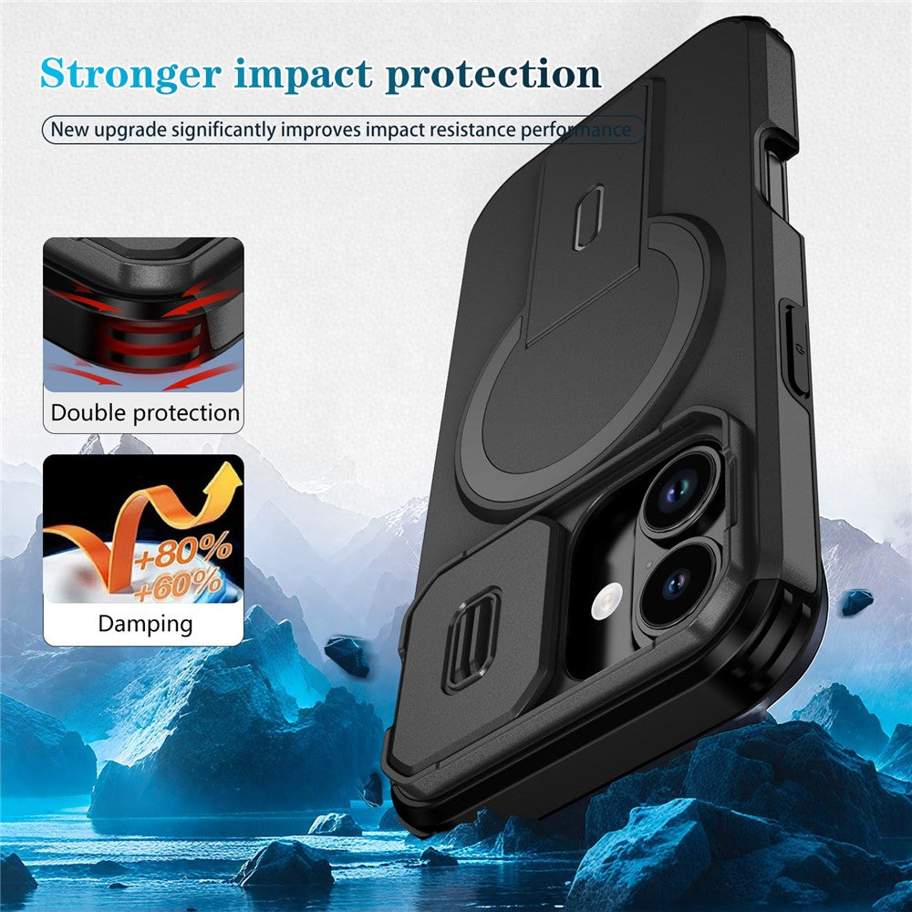 Til iPhone 18 / 17 cover med støttefod og kamera skyder PC + TPU telefoncover Kompatibel med MagSafe