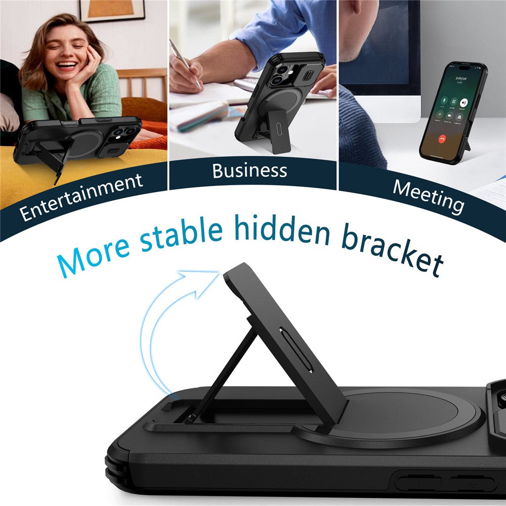 Til iPhone 18 / 17 cover med støttefod og kamera skyder PC + TPU telefoncover Kompatibel med MagSafe
