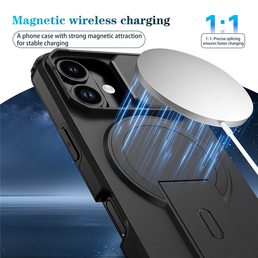 Til iPhone 18 / 17 cover med støttefod og kamera skyder PC + TPU telefoncover Kompatibel med MagSafe