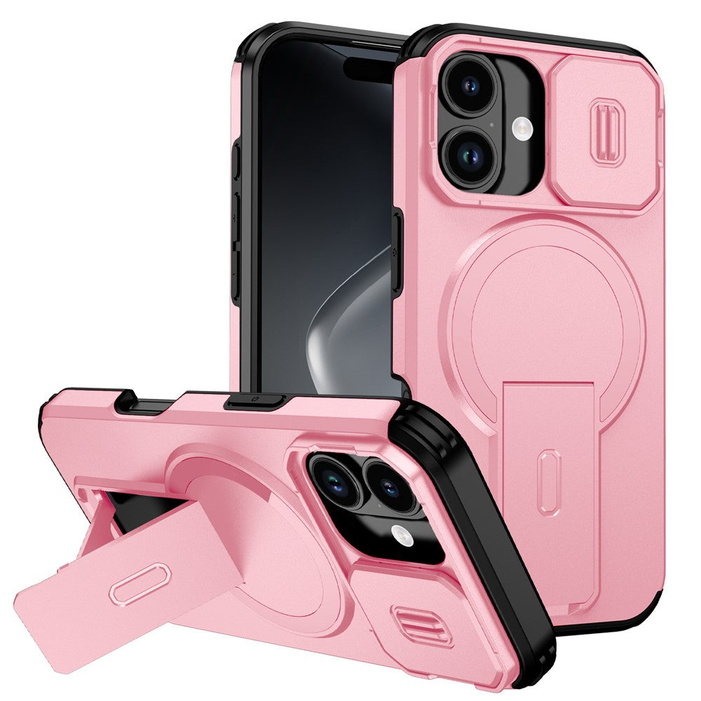 Til iPhone 18 / 17 cover med støttefod og kamera skyder PC + TPU telefoncover Kompatibel med MagSafe