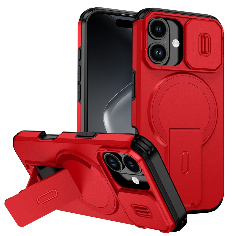 Til iPhone 18 / 17 cover med støttefod og kamera skyder PC + TPU telefoncover Kompatibel med MagSafe