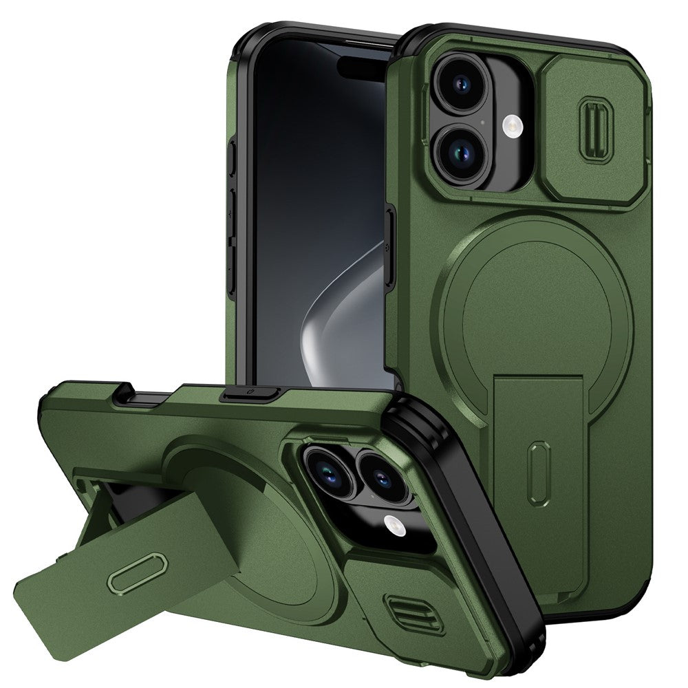 Til iPhone 18 / 17 cover med støttefod og kamera skyder PC + TPU telefoncover Kompatibel med MagSafe